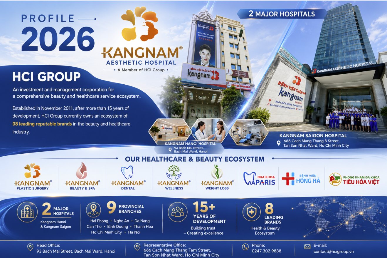 Kangnam Aesthetic Hospital — HCI Group profile 2026: two major hospitals, 9 provincial branches, 15+ years of development, 8 leading brands